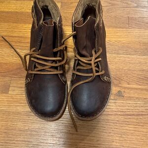 Womens Born Temple‎ II Brown Leather Braided Ankle Boots Booties Size 6.5 M GUC